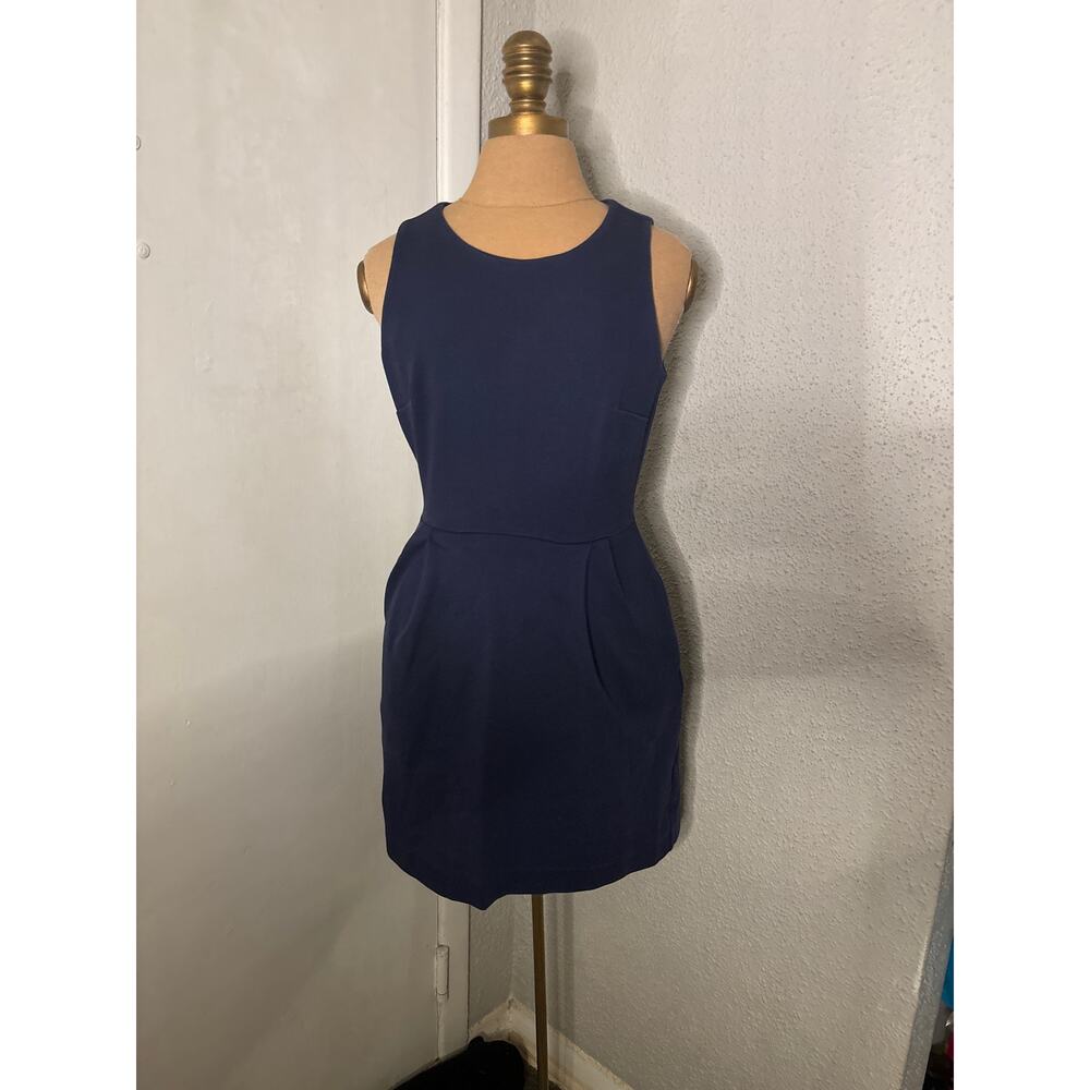 Madewell Navy Verse Ponte Fit & Flare Knit Sleeveless Mini Dress XS Pockets Chic
